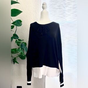 COCOBLEU New York Black and White Trim Bow Front Sweater